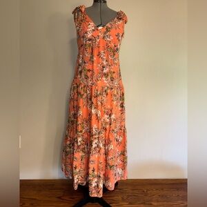 Melonie Floral Coral Pink Sleeveless Dress